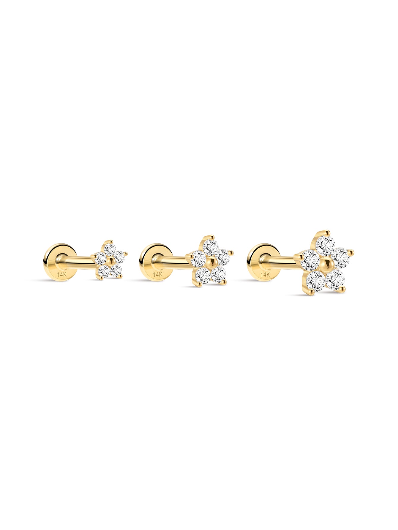 14K Solid Gold Flower Threaded Ear Piercing Stud