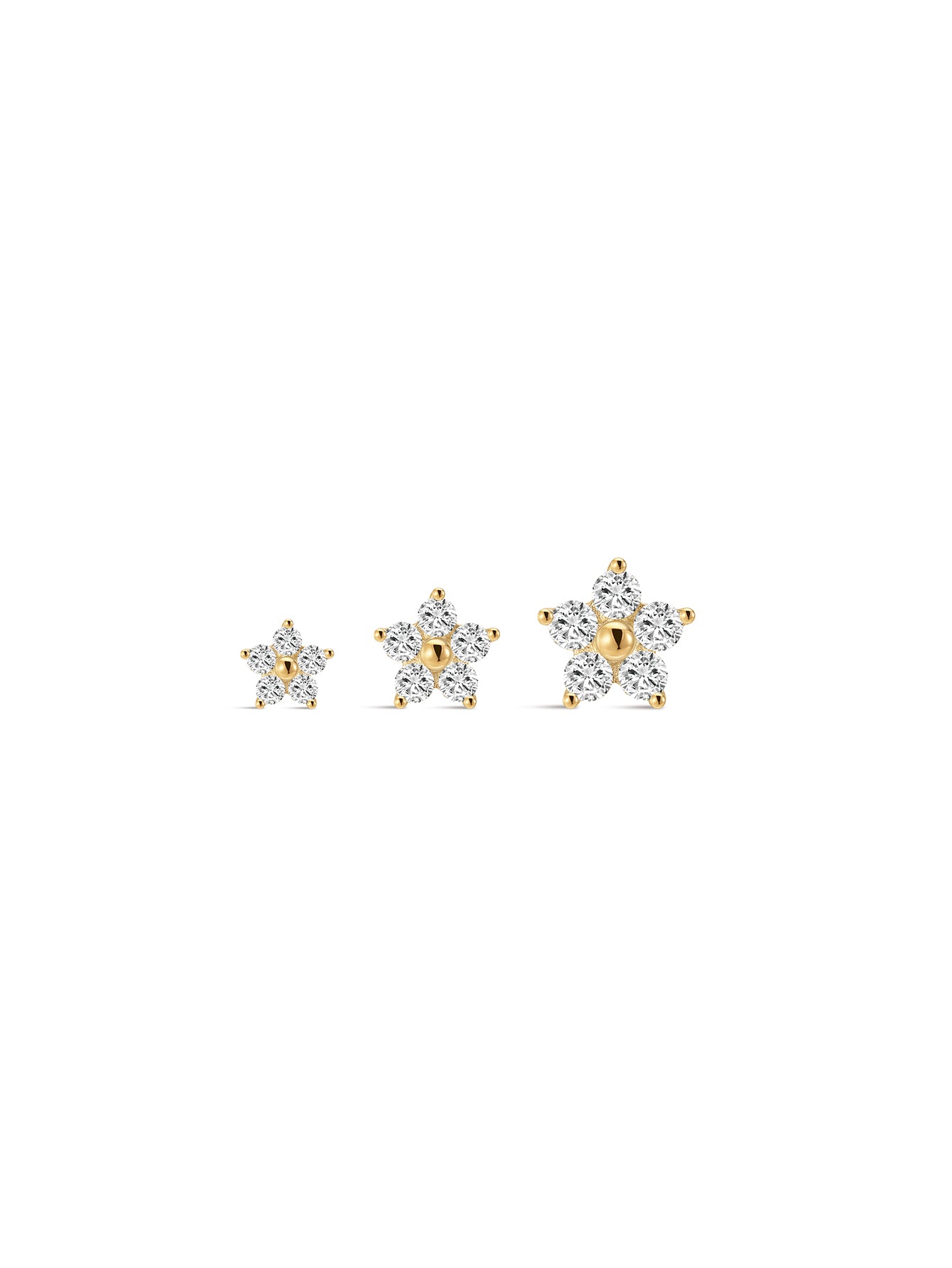 14K Solid Gold Flower Threaded Ear Piercing Stud