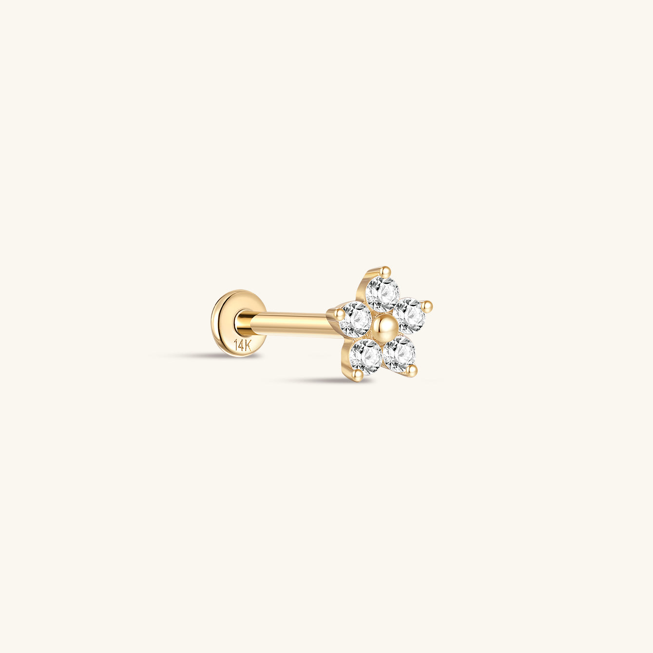 Kosiner Jewelry KOSINER 14K Solid Gold Classic Five - Petal Flower Flat Back Stud