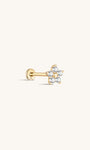 KOSINER 14K Solid Gold Five-Petal Round CZ Flower Piercing Stud, Minimal Floral Flat Back Cartilage Ear Jewelry