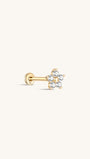 KOSINER 14K Solid Gold Five-Petal Round CZ Flower Piercing Stud, Minimal Floral Flat Back Cartilage Ear Jewelry