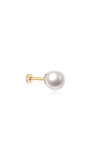 14K solid gold labret stud with single pearl and flat back closure, showcasing elegant earring design.