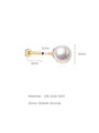 14K solid gold labret stud earring with pearl, CZ. Features 1mm gauge, 8mm post, 6mm pearl. Exploded view showing dimensions.