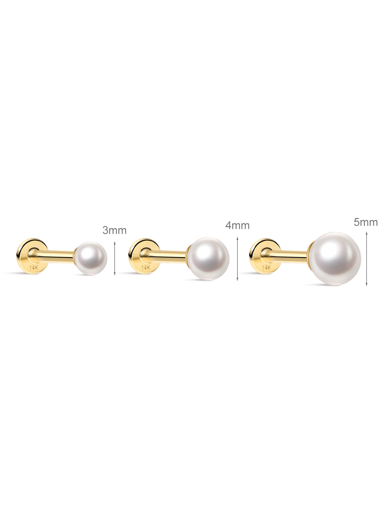 Perno per piercing all'orecchio con perle eleganti in oro massiccio 14 carati