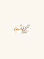 14K solid gold butterfly piercing stud with cubic zirconia and flatback post.