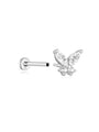 14K solid gold butterfly stud with marquise and round AAAAA cubic zirconia, 18G internally threaded flatback labret.