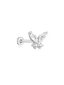 14K solid gold butterfly piercing stud with marquise and round AAAAA cubic zirconia, 18G flatback labret.