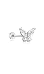 14K solid gold butterfly piercing stud with marquise and round AAAAA cubic zirconia, 18G flatback labret.