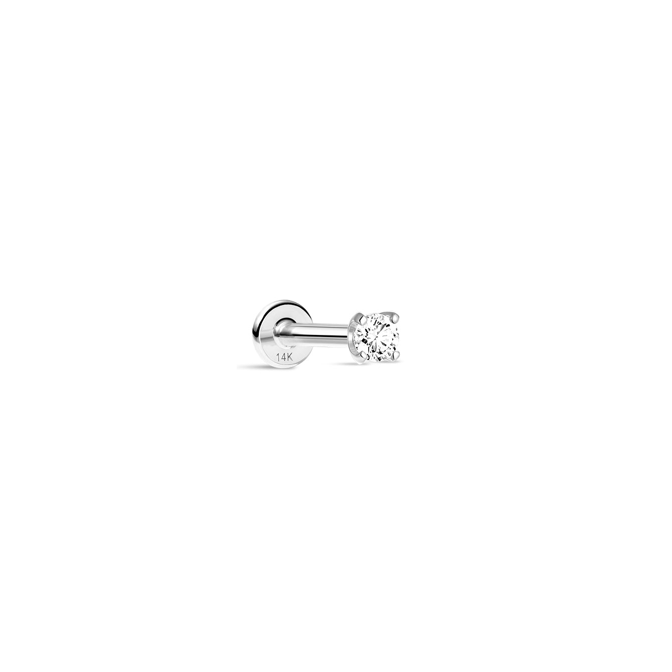 Kosiner 14K Solid White Gold Internally Threaded Flatback Stud, Hypoallergenic