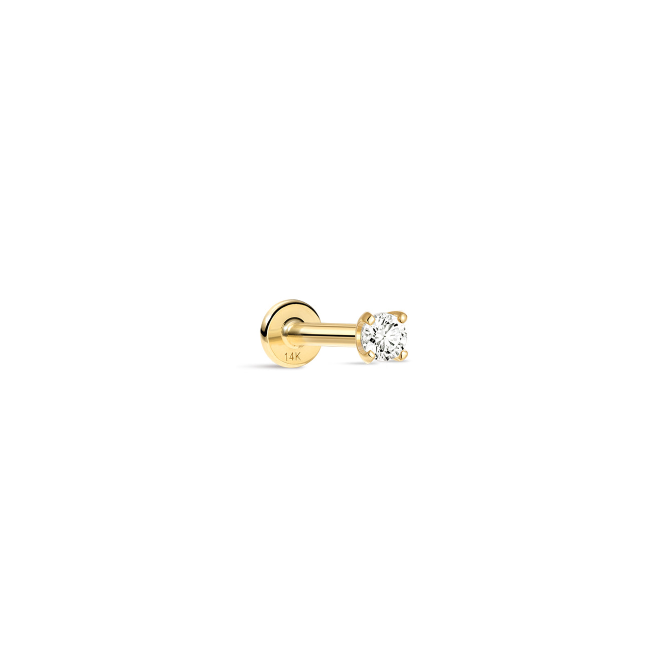 Kosiner 14K Solid White Gold Internally Threaded Flatback Stud, Hypoallergenic