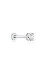 14K solid gold mini stud earring with a clear cubic zirconia and flat back post, 18G.