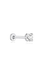 14K solid gold mini stud earring with a clear cubic zirconia and flat back post, 18G.