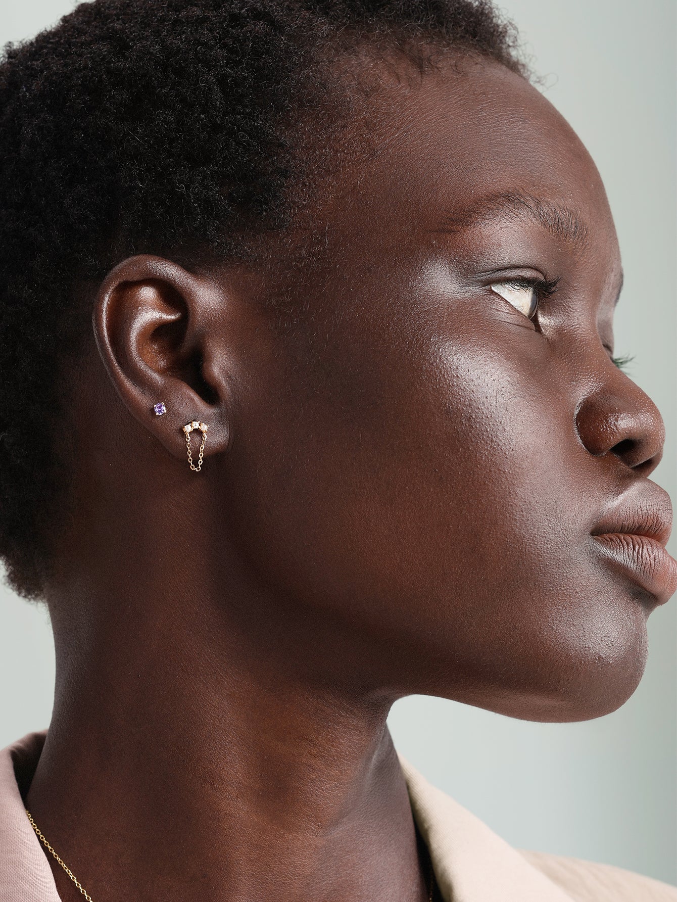 14K Solid Gold February Birthstone Stud