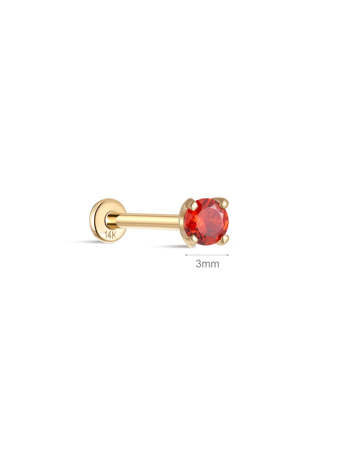 14K Solid Gold January Birthstone Stud