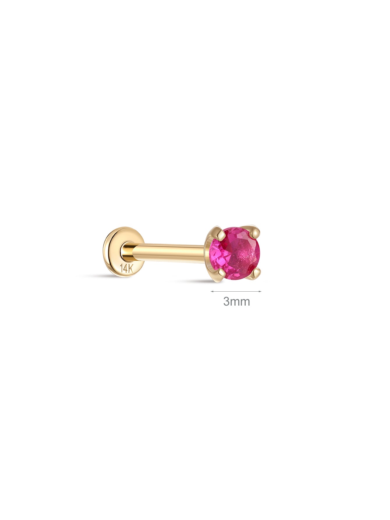 14K Solid Gold July Birthstone Stud
