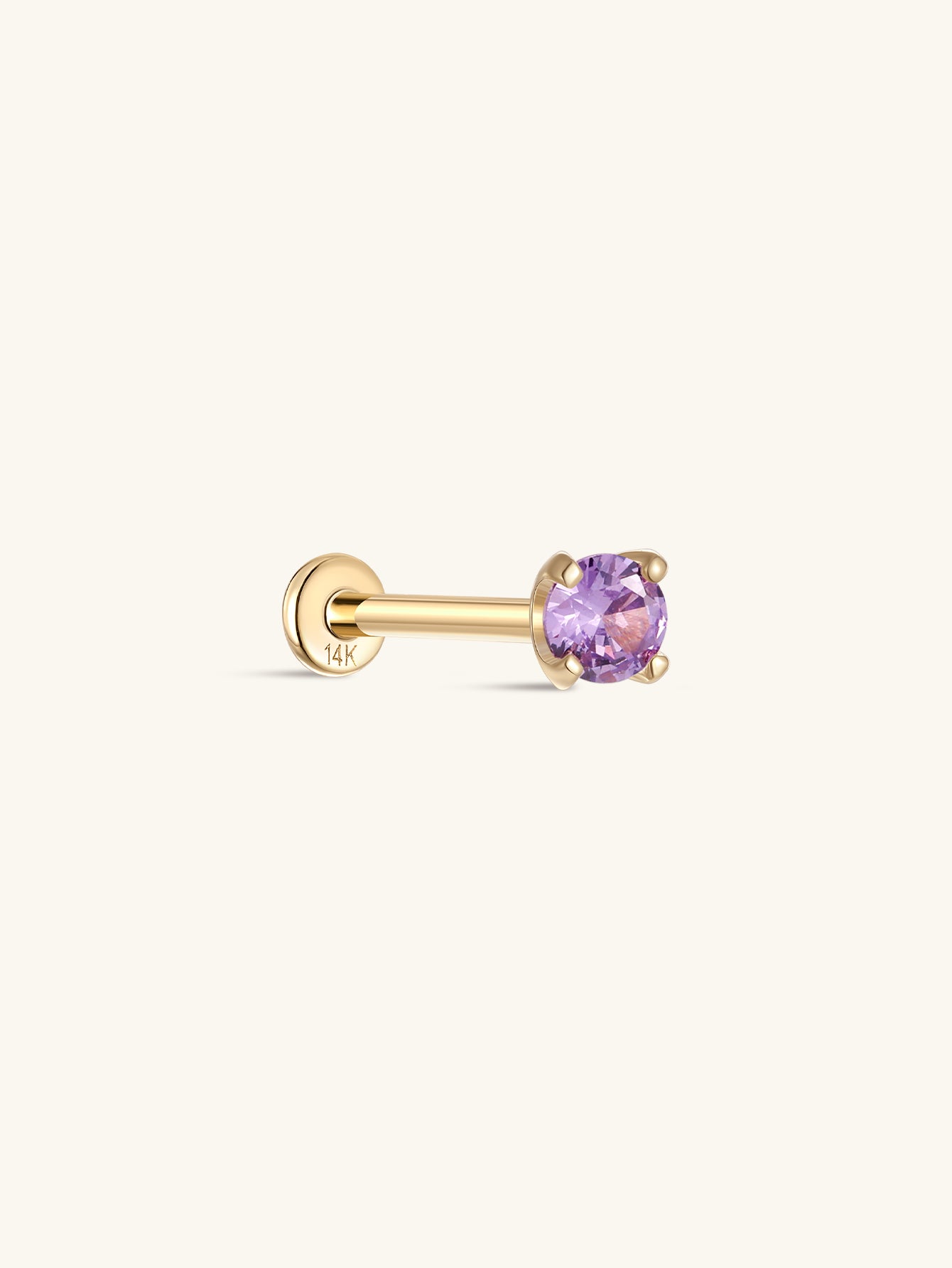 14K Solid Gold February Birthstone Stud