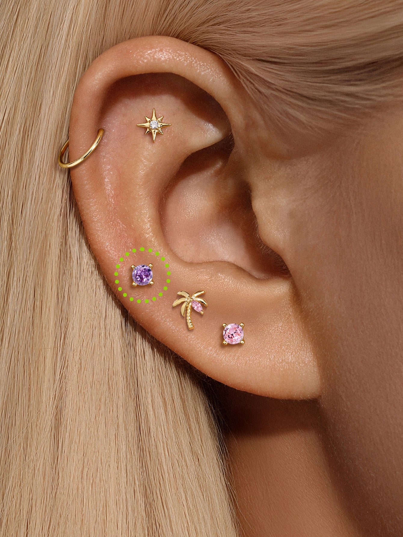 Pendientes con piedra natal de febrero de oro macizo de 14 quilates