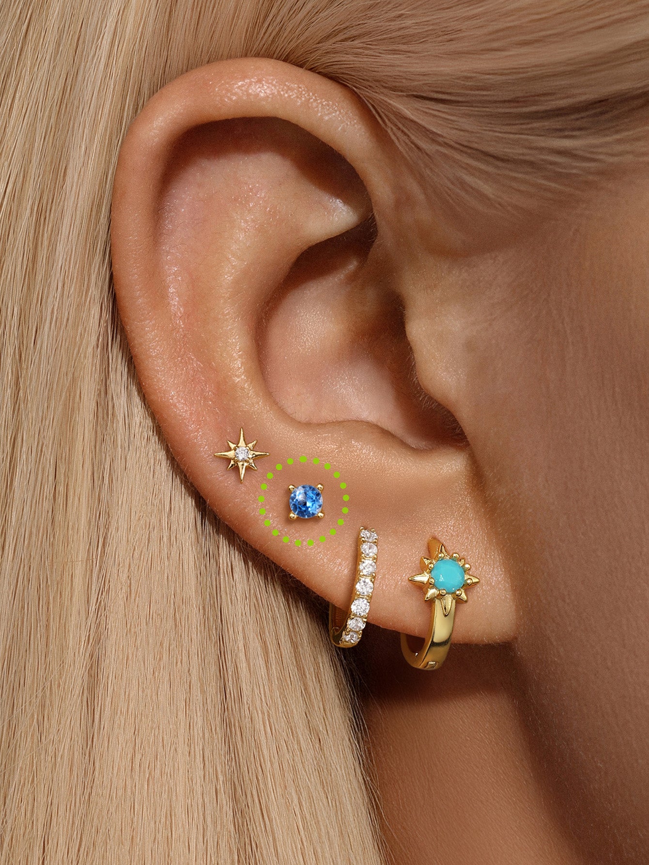 14K massief gouden maart geboortesteen Stud