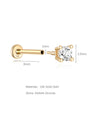14K gold labret stud with flat back post and sparkling AAAAA cubic zirconia, showing dimensions 8mm, 1mm, and 3.3mm.