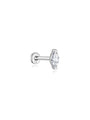 14K solid gold internally threaded labret stud with single marquise clear cubic zirconia and flat back post, product view.