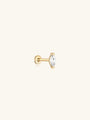 14K Solid Gold Leaf Zircon Thread Ear Piercing Stud with marquise-cut clear cubic zirconia on a flat back labret post.