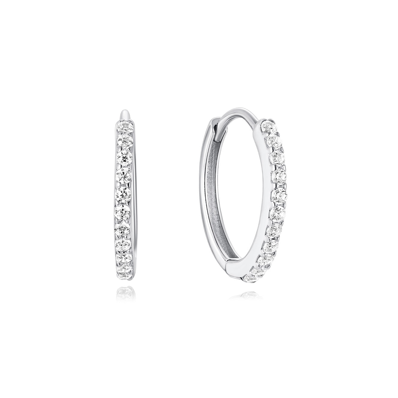 Paire de boucles d'oreilles créoles en or massif 14 carats serties de cristaux de zircone cubiques AAAAA étincelants.