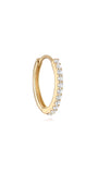 14K solid gold huggie hoop earring with pave cubic zirconia crystals.