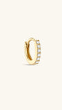 Single KOSINER minimalist pavé diamond clicker hoop in 14K solid yellow gold, seamless hinged closure, continuous row of sparkling faceted stones, clean minimalist product shot