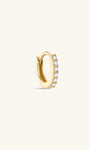 Single KOSINER minimalist pavé diamond clicker hoop in 14K solid yellow gold, seamless hinged closure, continuous row of sparkling faceted stones, clean minimalist product shot