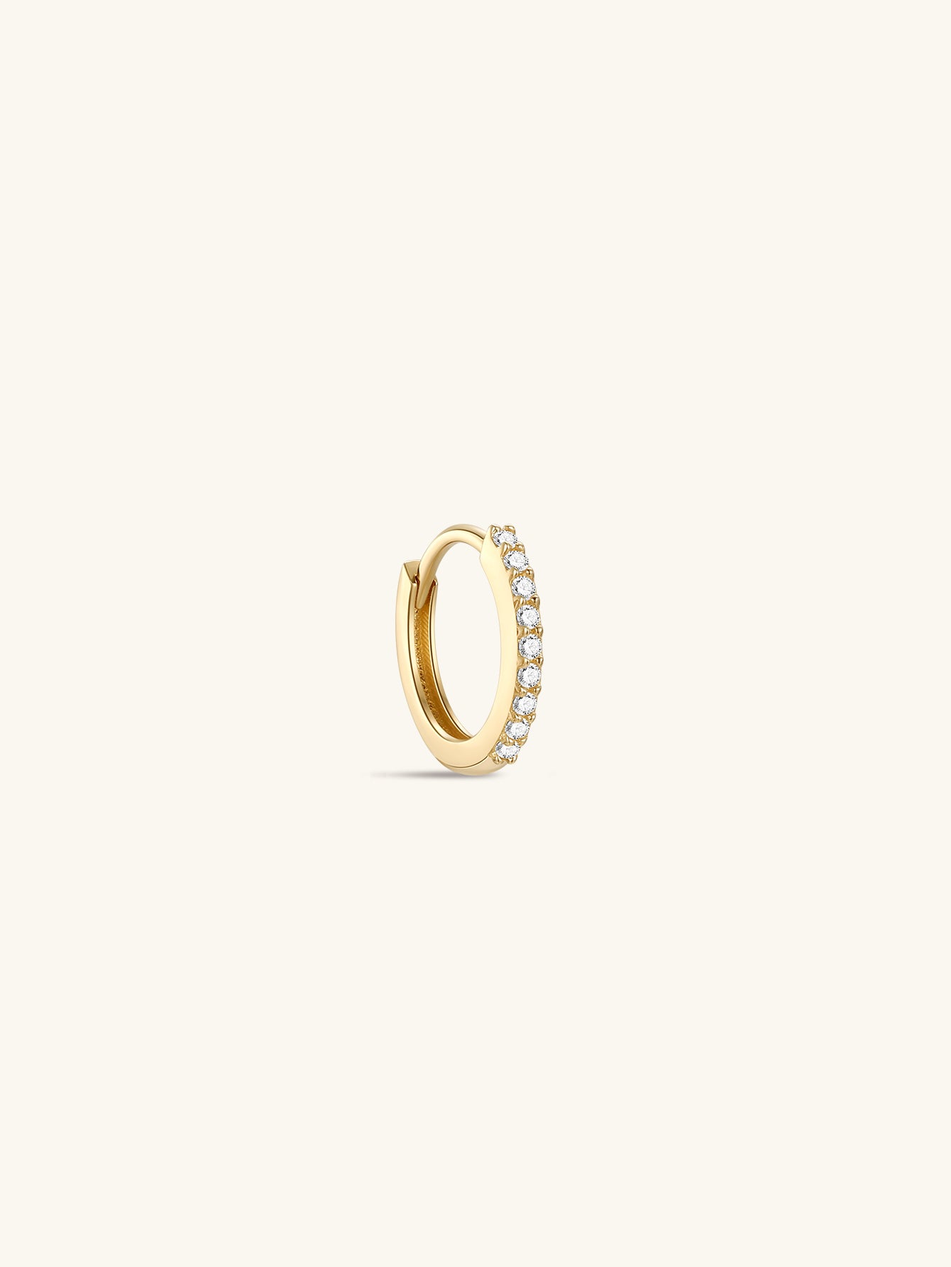 14K Solid Gold Crystal Pave Hoop Huggie Earring