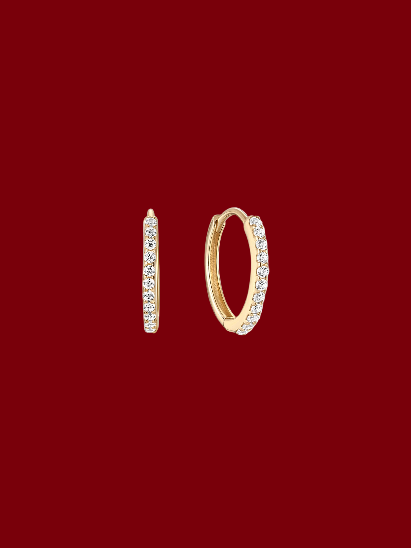 14K Solid Gold 5MM Crystal Pave Hoop Huggie Earring