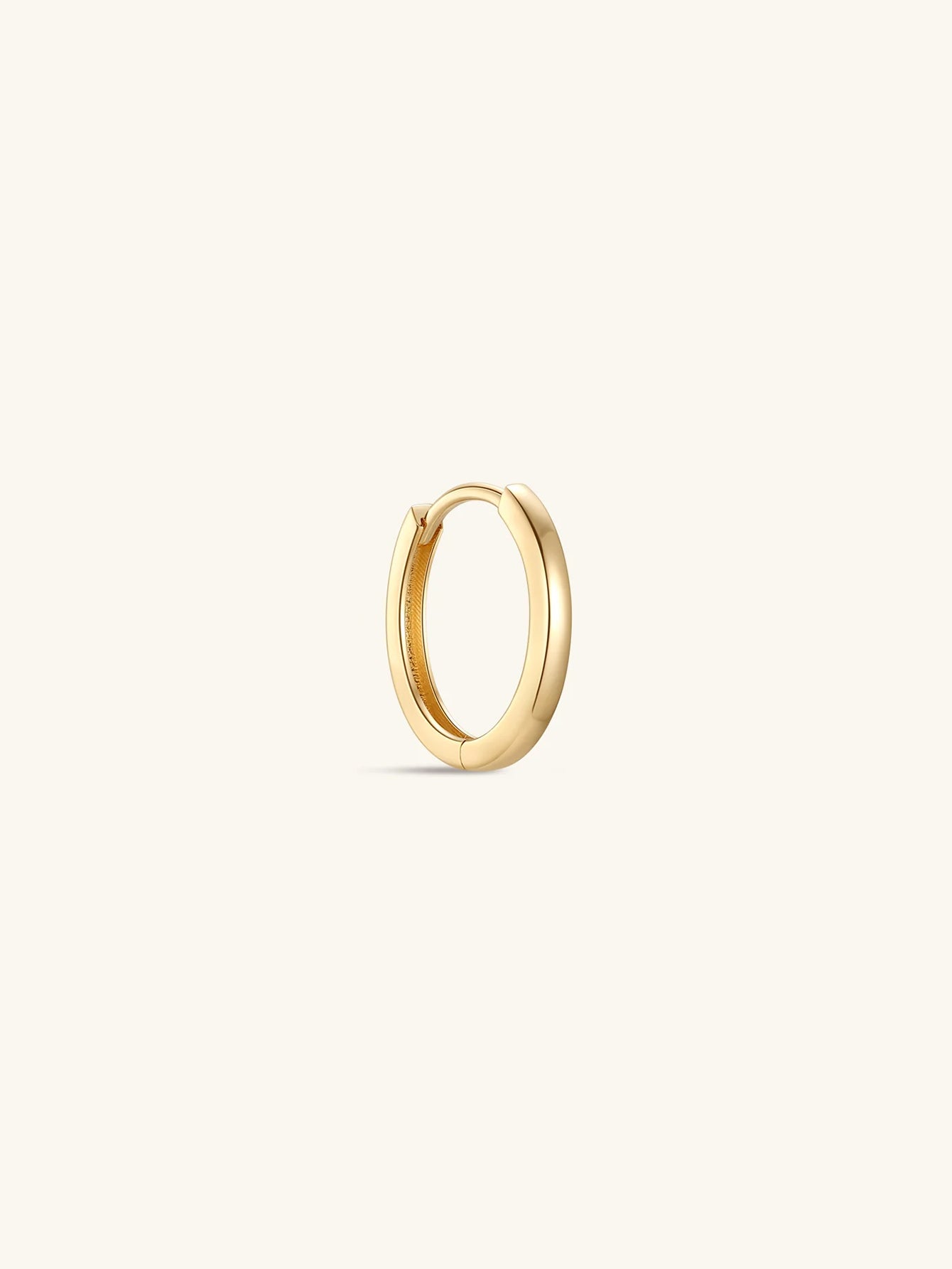 14K Solid Yellow Gold Glossy Simple Hoop Huggie Earring