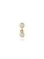 14K solid gold dangle stud with two bezel-set cubic zirconia stones.