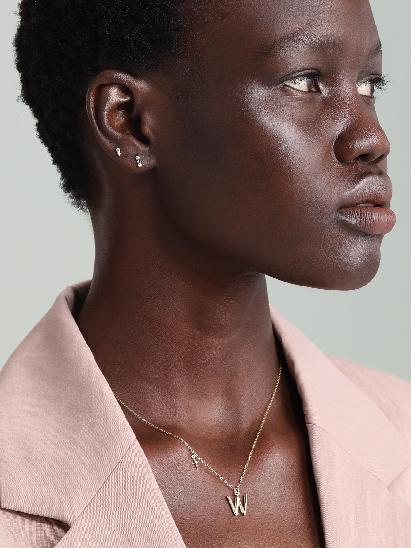 14K Solid Gold Dangle Zircon Ear Piercing Stud