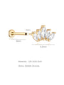 14K Gold Crown Piercing Stud: 18G, 8mm post, 9.2mm width, 5 marquise AAAAA cubic zirconia. Sizing & material details.