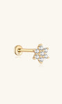 14K solid gold Bloom ear piercing stud with AAAAA Cubic Zirconia and flat back.
