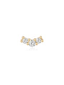 14K solid gold pave curved ear piercing stud with three clear cubic zirconia stones and gold bead accents.