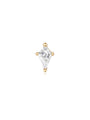 14K solid gold stud with a clear diamond-shaped AAA+ cubic zirconia, four gold beads, and a flat back post.