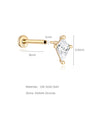 14K solid gold labret stud with 8mm post and 6.4mm wide diamond AAAAA cubic zirconia top. 18G gauge.