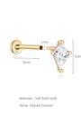 Pendiente de labret de oro macizo de 14 quilates con poste de 8 mm y parte superior de circonita cúbica AAAAA de diamante de 6,4 mm de ancho. Calibre 18G.