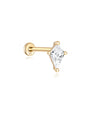 14K gold stud piercing with a diamond-shaped clear zircon and a flat back post, showcasing product appearance.