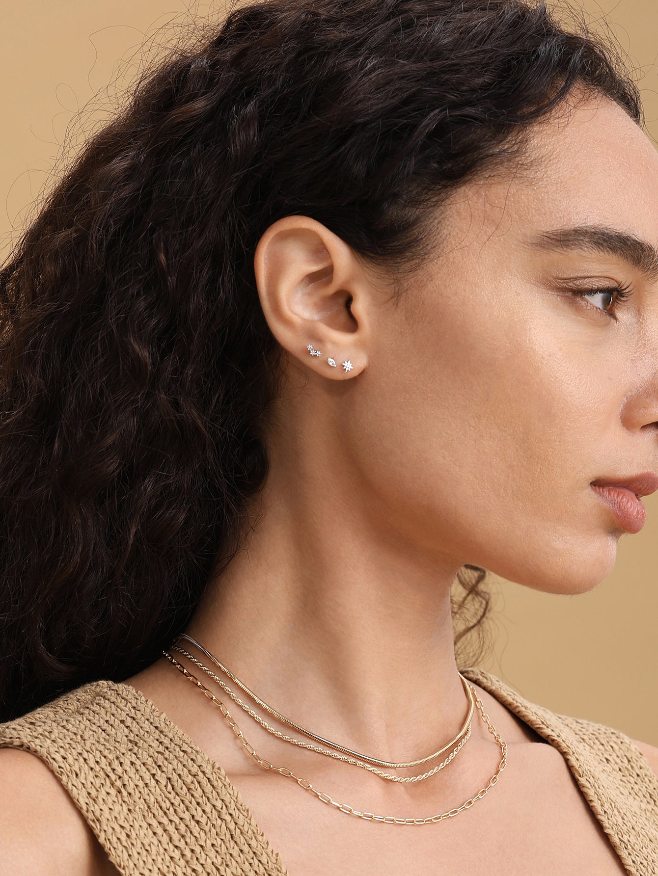 14K massief gouden Zirkoon Curve oorpiercing Stud