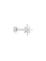 14K white gold octagonal ear piercing stud with starburst design and clear cubic zirconia center, flat back post.