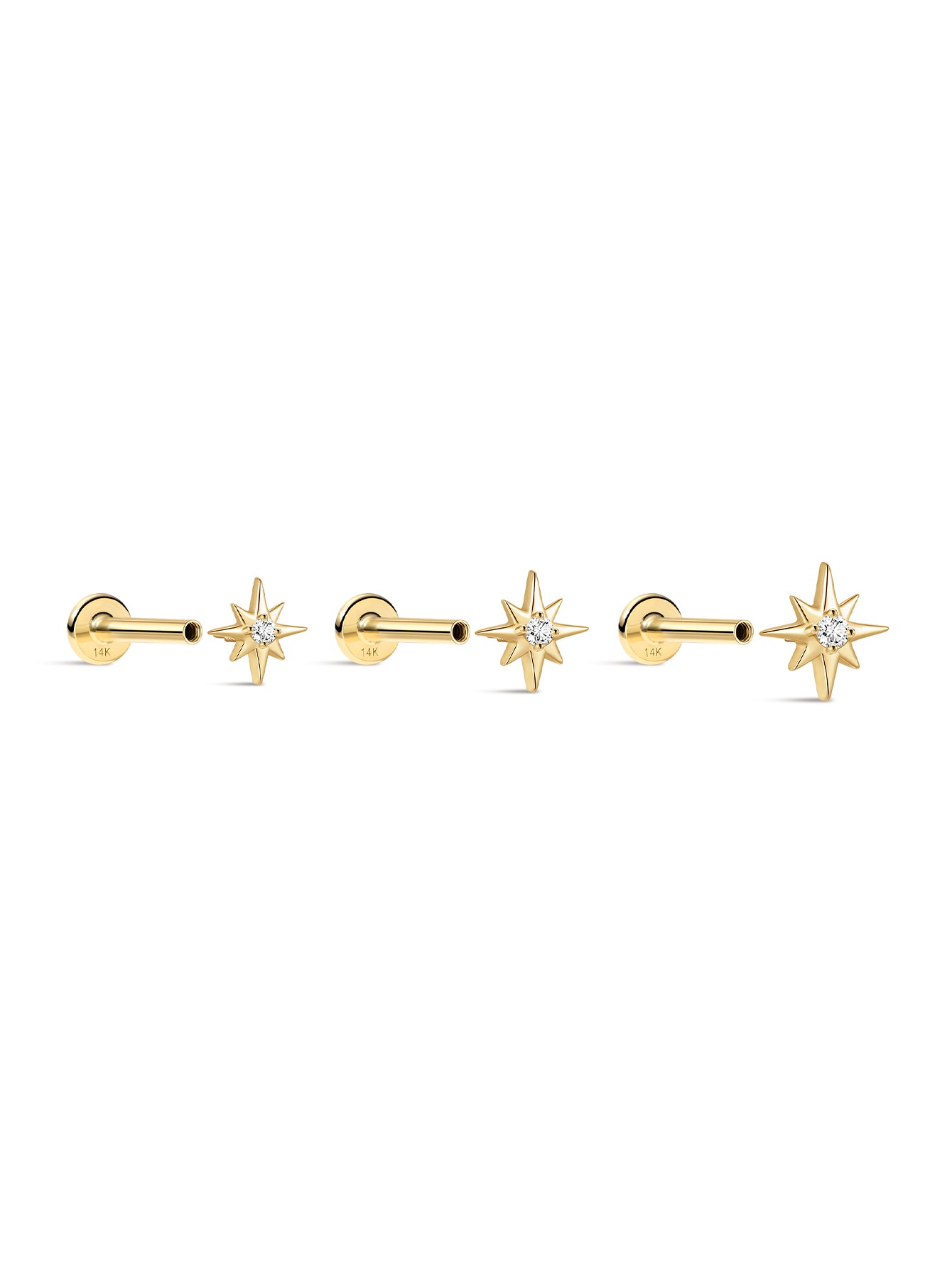 14K massief gouden achthoekige oorpiercing Stud