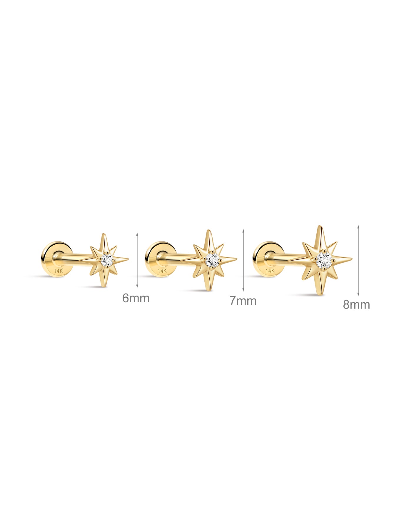 14K massief gouden achthoekige oorpiercing Stud
