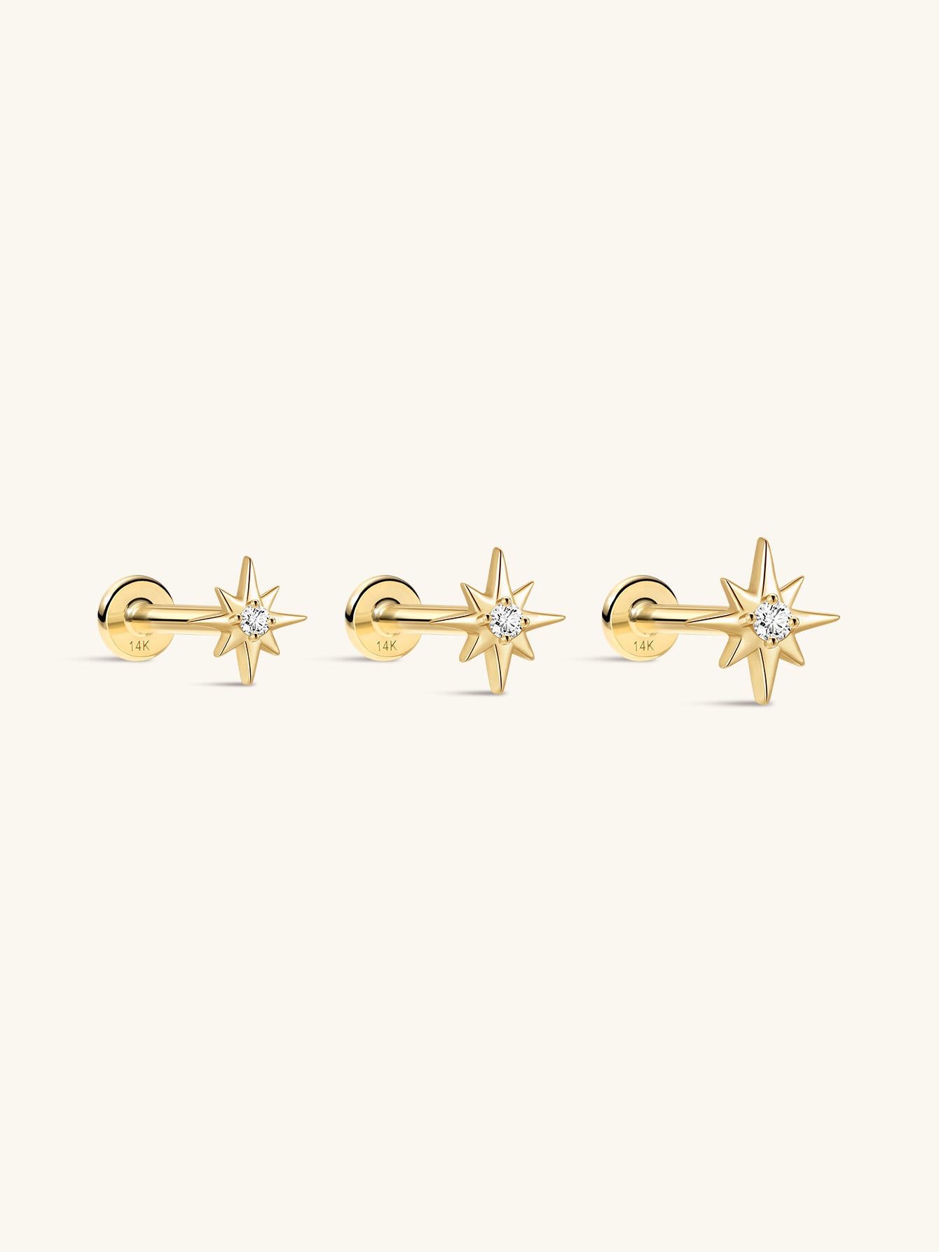 14K massief gouden achthoekige oorpiercing Stud