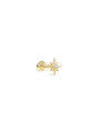 14K solid gold octagonal ear piercing stud with starburst design and clear cubic zirconia center, flat back.
