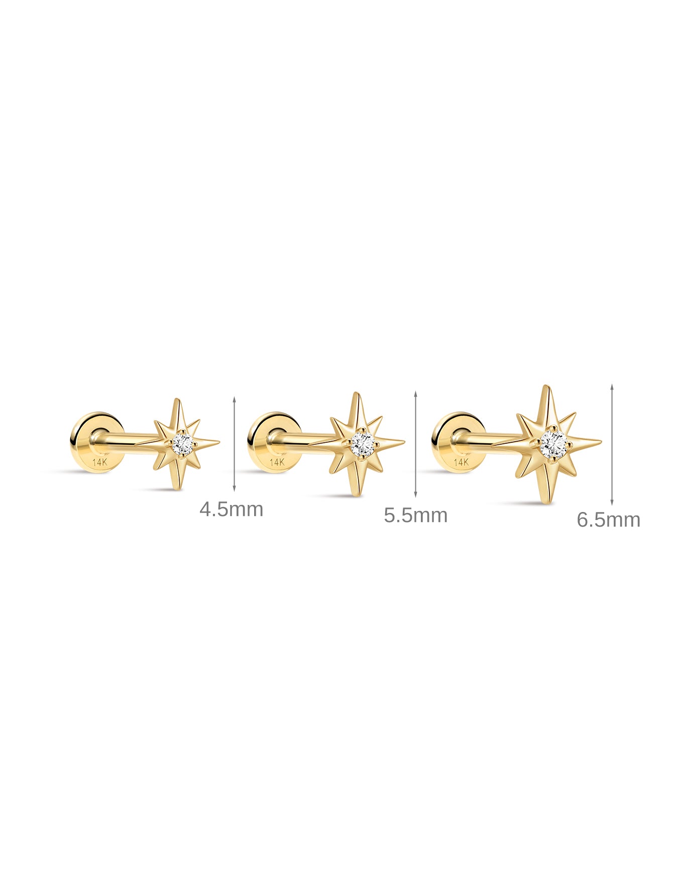 14K Solid Gold Octagonal Ear Piercing Stud