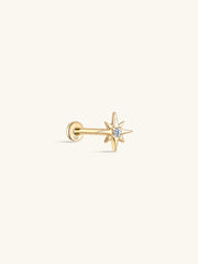 KOSINER 14K Solid Gold Star Lab-Grown Diamond Flat Back Stud featuring a flat back design and internally threaded labret, adorned with a lab diamond.