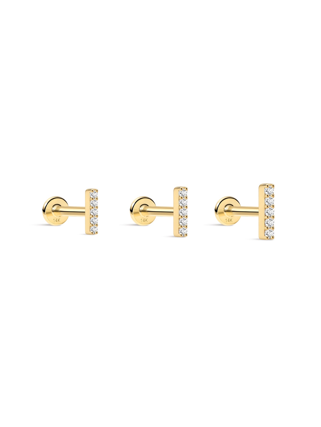 14K Solid Gold Bar Ear Piercing Stud